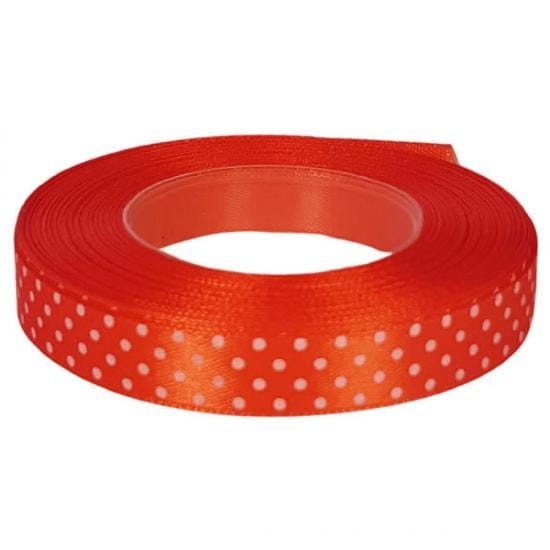 Wstążka satynowa KROPKI 12mm x 22m POMARAŃCZOWA