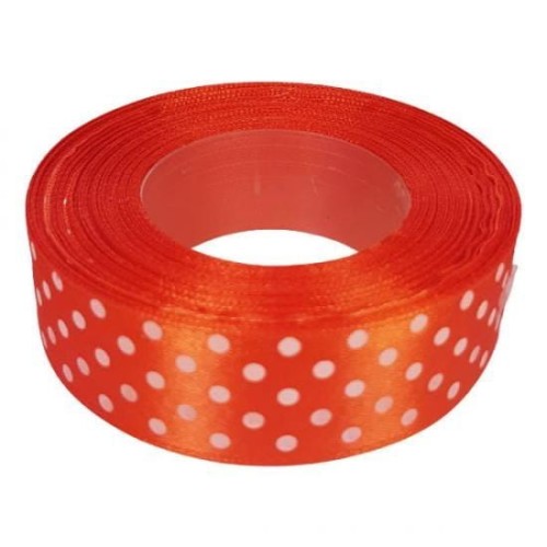 Wstążka satynowa KROPKI 25mm x 22m POMARAŃCZOWA