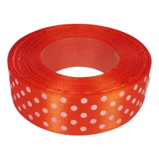 Wstążka satynowa KROPKI 25mm x 22m POMARAŃCZOWA