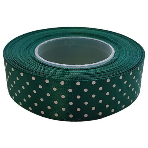 Wstążka satynowa KROPKI 25mm x 22m ZIELONA