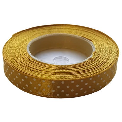 Wstążka satynowa KROPKI 12mm x 22m ZŁOTA