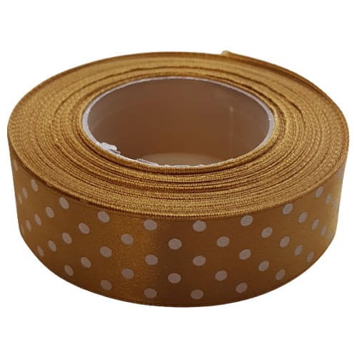 Wstążka satynowa KROPKI 25mm x 22m ZŁOTA