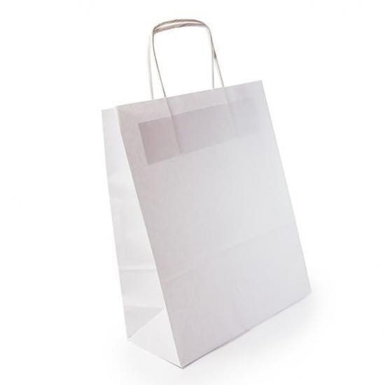 torba papierowa 25 x 11 x 32 cm biała, uchwyt skręcany