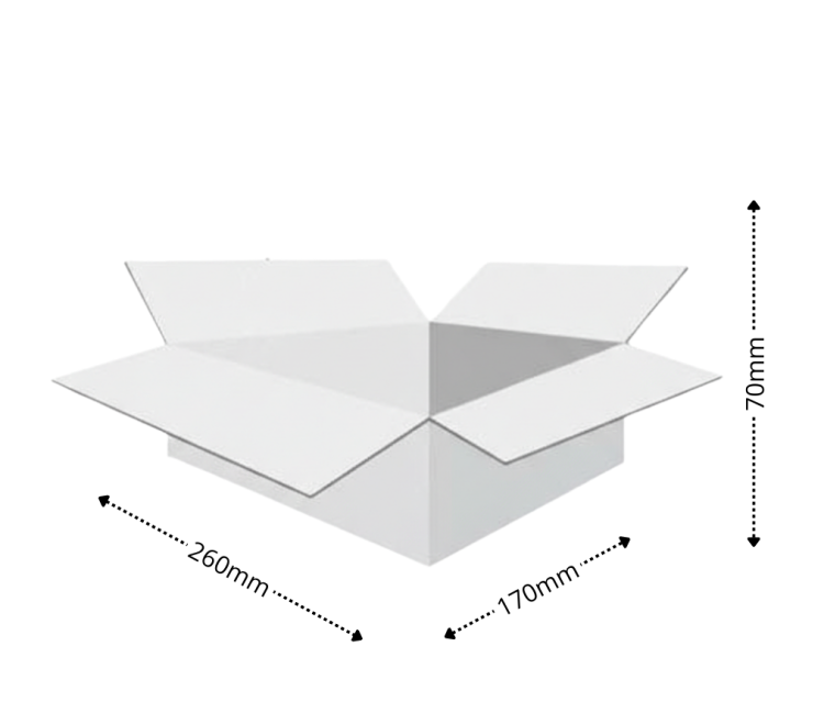 Karton klapowy tekt 3 - 260 x 170 x 70 biały 470g/m2 fala B