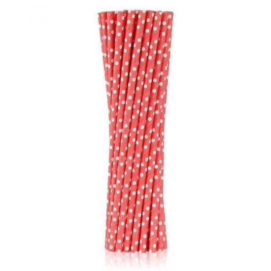 Słomki papierowe czerwone w groszki 6x197 mm / op. 250 szt