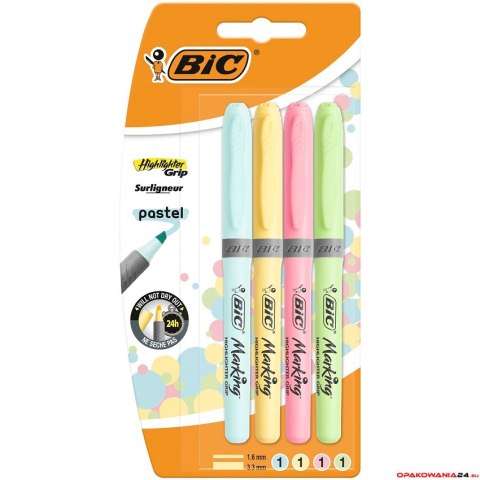 Zakreślacze BIC Highlighter Grip Pastel mix Blister 4szt, 964859