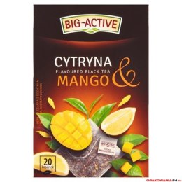 Herbata BIG-ACTIVE Cytryna & Mango 20 torebek/40g czarna z kawałkami owoców