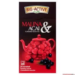 Herbata BIG-ACTIVE Malina & Acai 20 torebek/40g czarna z kawałkami owoców