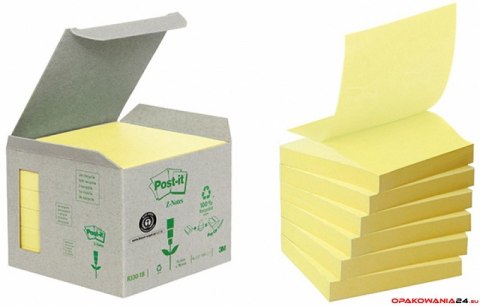 Ekologiczne karteczki samoprzylepne Post-it_ Z-Notes z certyfikatem PEFC Recycled, Żółte, 76x76mm, 6 bloczków po 100 kar