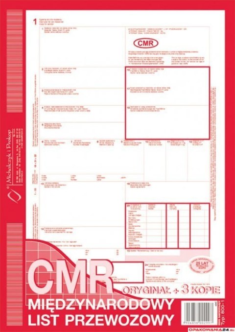 800-1 CMR międzynarodowy list przewozowy