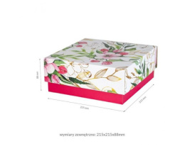 Pudełko wieko-dno różowe kwiaty 200x200x85mm