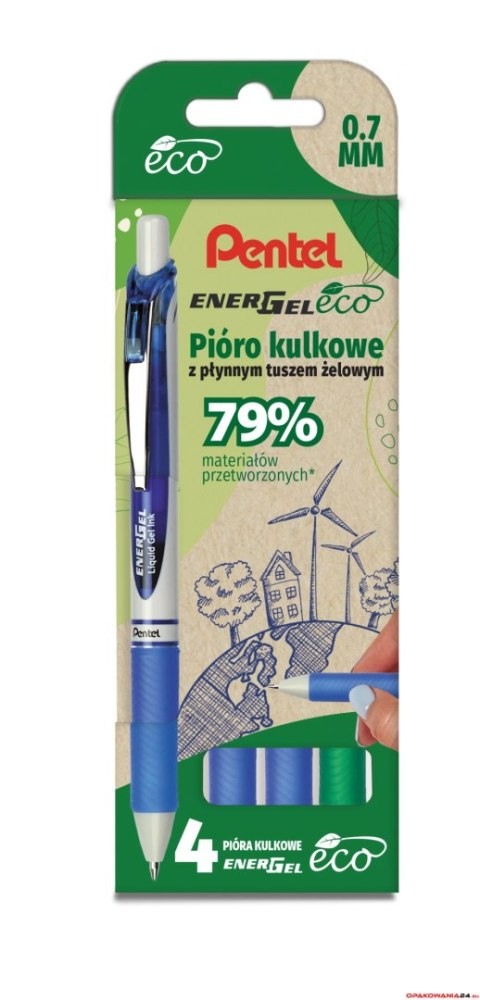 Pióro kulkowe ENERGEL ECO (kpl.4szt - zielony, 3x niebieski) BL77E-ST4DCCCPL PENTEL