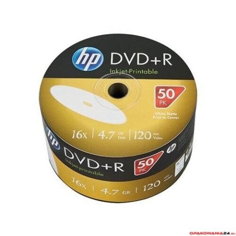 Płyta HP DVD+R 4.7GB 16x (50szt) SPINDEL, bulk WHITE INKJET PRINTABLE DRE00070WIP