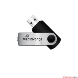 Pamięć Pendrive MediaRange 8GB USB 2.0, obracany, srebrno-czarny, MR908