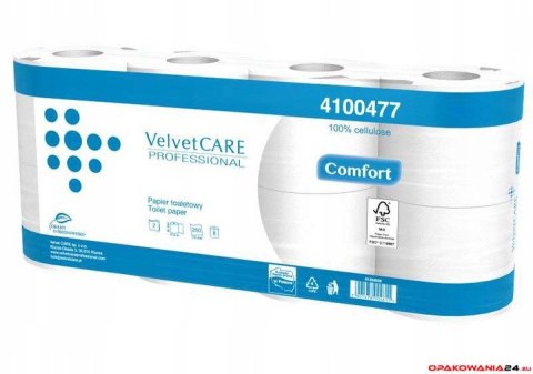 Papier toaletowy celuloza, 2 warstwy, biały, 27,5m - 250 listków (8szt) VELVET PROFESSIONAL Comfort 4100477