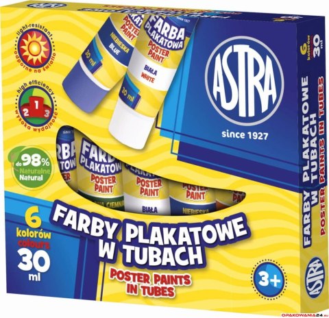 Farby plakatowe Astra 6 kolorów - tuba 30 ml, 83119900