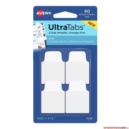 Ultra Tabs - samoprzylepne zakładki indeksujące, białe, 25,4x38, 40 szt., Avery Zweckform 74788