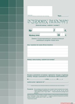 603-S1 Dziennik Budowy A4 (oryginał+kopia) samokopia