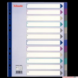 Przekładki plastikowe Multicolor PP, A4 Maxi - 12 kart Esselte, 20649