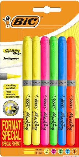 Zakreślacze BIC Highlighter Grip Special Format mix 6szt, 9226071